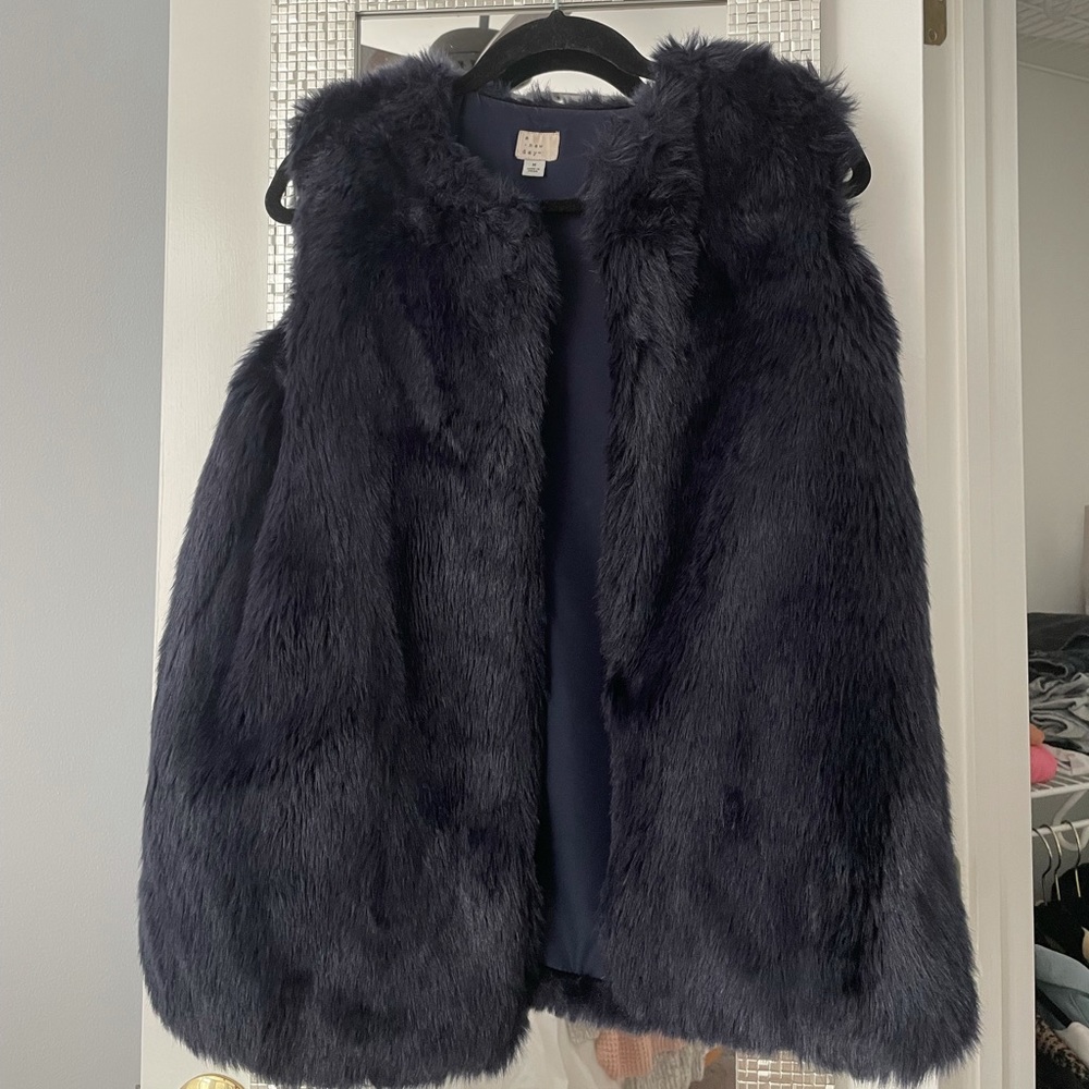Navy blue faux fur vest